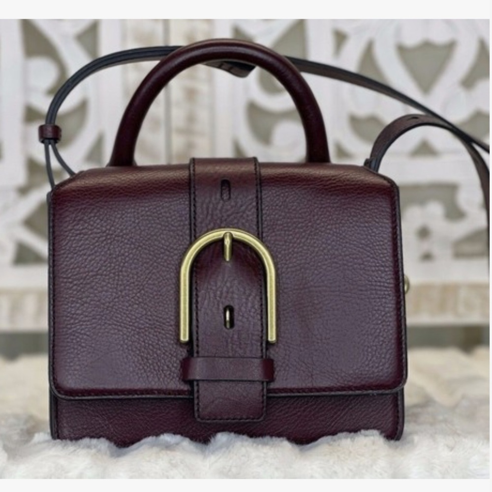 FOSSIL Wiley Top Handle Fig Raisin Wine Leather Small Buckle Crossbody Bag $188